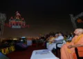 Uttar Pradesh CM Yogi Adityanath watch the drones rise in perfect harmony, tracing the tale of Bhagwan Shri Ram through light and motion, turning the night sky into a magnificent display of devotion and grandeur