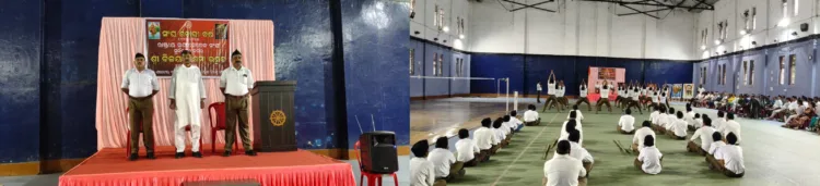 Senior Congress leader and former Odisha Assembly Speaker Kishore Patel at the RSS centenary inauguration at Bhawani Bhavan Stadium