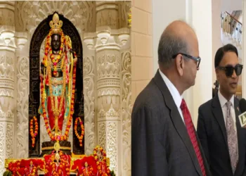 (Left) Murti of Ram Lalla (Right) Public Utilities Minister Barry Padarath
