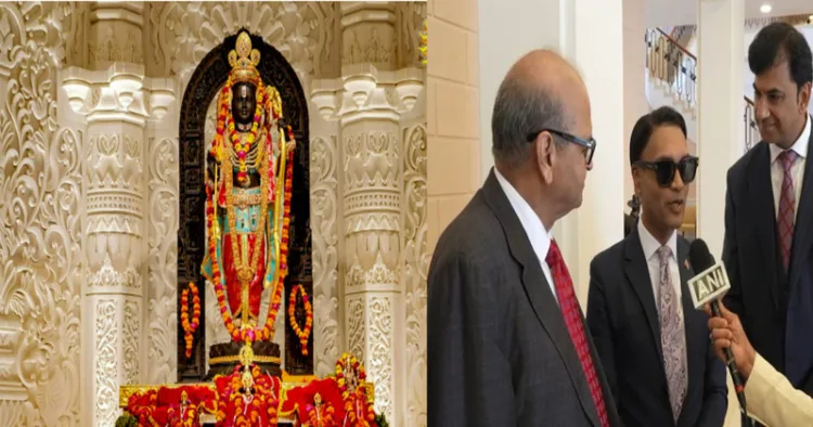 (Left) Murti of Ram Lalla (Right) Public Utilities Minister Barry Padarath