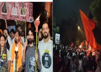 Large number of students take part in ABVP's torch march in JNU
