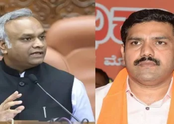(Left) Priyank Kharge (Right) State BJP President BY Vijayendra