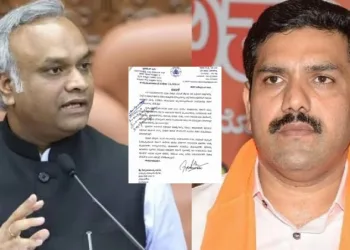 (Left) Congress leader Priyank Kharge (Right) Karnataka BJP state President BY Vijayendra