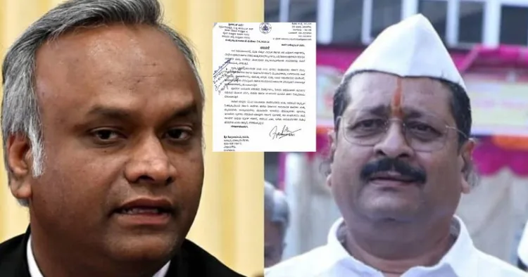 (Left) Rural Development and Panchayat Raj Minister Priyank Kharge (Right) Hindu leader and MLA Basanagouda Patil Yatnal