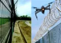 (Left) Modern fencing at Kutch border (Right) Drone guarding border