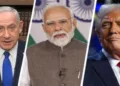 (from left to right): Israel Prime Minister Benjamin Netanyahu, Prime Minister Narendra Modi and US President Donald Trump