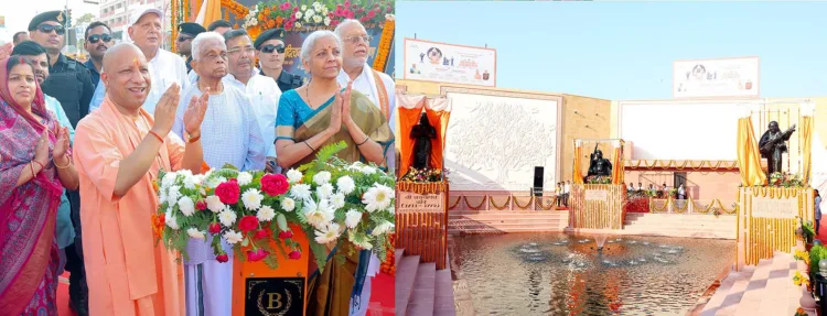 The unveiling ceremony of statues of three eminent South Indian musical saints, Tyagaraja Swamigal, Purandara Dasar, and Arunachala Kavi at Ayodhya.