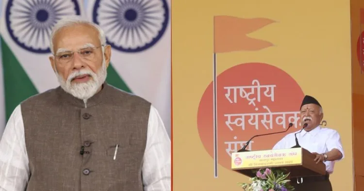 (Left) PM Narendra Modi (Right) RSS Sarsanghchalak Dr Mohan Bhagwat