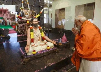 Prime Minister Modi pays homage at the Shivaji Sphoorthi Kendra, Srishailam