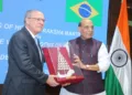 Vice President of Brazil Geraldo Alckmin and the Defence Minister of India Rajnath Singh