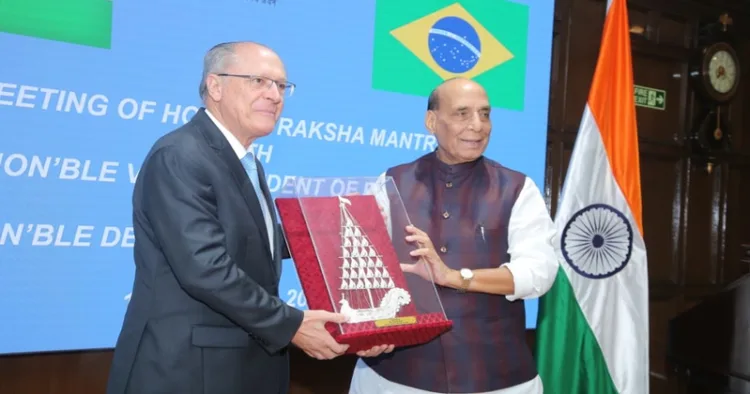 Vice President of Brazil Geraldo Alckmin and the Defence Minister of India Rajnath Singh