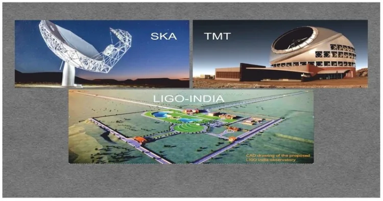 Artistic Image of the three Mega Science Projects in Astronomy, in which Indian astronomers are involved