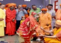 Chief Minister Yogi Adityanath performing Kanya Pujan