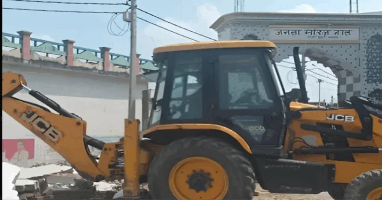 Sambhal administration uses bull dozer to remove illegally constructed marriage hall