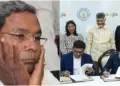 (Left) Karnataka CM Siddaramaiah (Right) Memorandum of Understanding (MoU) for the AI hub was signed in the presence of Chief Minister N. Chandrababu Naidu, Andhra Pradesh IT Minister Nara Lokesh, and Google Cloud CEO Thomas Kurien