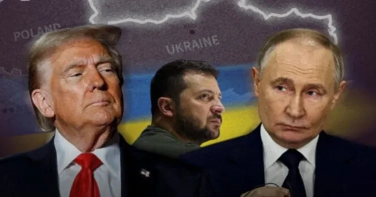 US president Donald Trump (left), Russian President Vladimir Putin (right) and Ukrainian leader Volodymyr Zelensky (middle) in focus as missile aid fails, Russia-Alaska tunnel advances and markets react