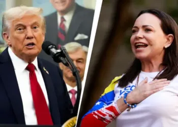 US President Donald Trump and Noble Peace Prize winner Venezuelan activist Maria Corina Machado