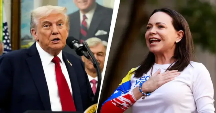 US President Donald Trump and Noble Peace Prize winner Venezuelan activist Maria Corina Machado