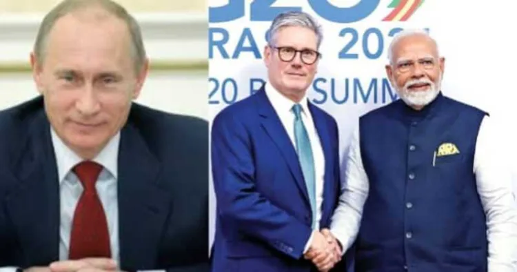 Russian President Vladimir Putin, PM Narendra Modi and British PM Sir Keir Starmer
