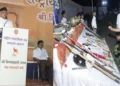 J Nandakumar, National Convenor of Prajna Pravah, at the RSS Vijayadashami celebration held at Narasamma College campus, Kiran Nagar area, Amravati Metropolitan