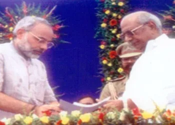 Narendra Modi taking oath as the Chief Minister of Gujarat
