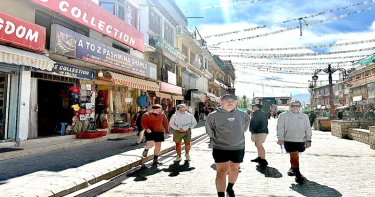 Foreign tourists roam freely in Ladakh Main Market after the curfew is lifted (Photo Credit: Nishant Kumar Azad)