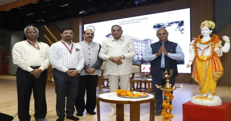 Ramveer Singh Bidhuri, Hon’ble Member of Parliament (Lok Sabha), as the Chief Guest, along with Prof. (Vaidya) Pradeep Kumar Prajapati, Director, AIIA, senior officials, faculty members at the AIIA Foundation Day