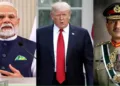 Prime Minister Narendra Modi (Left), US President Donald Trump and Pakistan Army chief Asim Munir (Right)