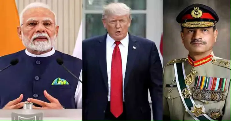 Prime Minister Narendra Modi (Left), US President Donald Trump and Pakistan Army chief Asim Munir (Right)