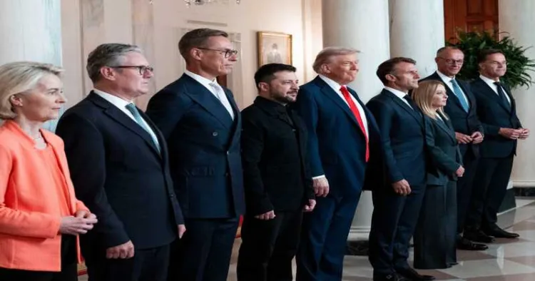 President Volodymyr Zelensky of Ukraine and other European leaders with US President Donald Trump at the White House