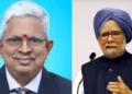 Former DG of C&AG P Sesh Kumar (Left) and Former Prime Minister Manmohan Singh (Right)