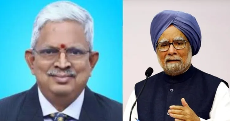 Former DG of C&AG P Sesh Kumar (Left) and Former Prime Minister Manmohan Singh (Right)