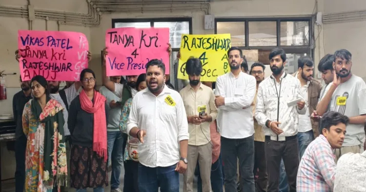 ABVP supporters canvassing in JNU