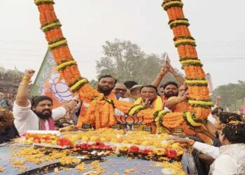 Chief Minister Mohan Majhi and others campaigning for Jay Dholakia for the Nuapada by-election (file image).