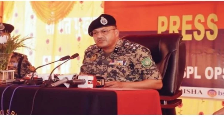 BSF Inspector General (Frontier – Special Operations) Shiv Aadhar Shrivastava during a press conference in Bhubaneswar
