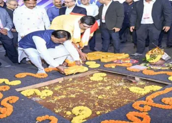 CM Mohan Majhi attending the Bhoomi Pujan ceremony of the Compound Semiconductor Manufacturing Facility under the SiCSEM Project at Info Valley, Bhubaneswar