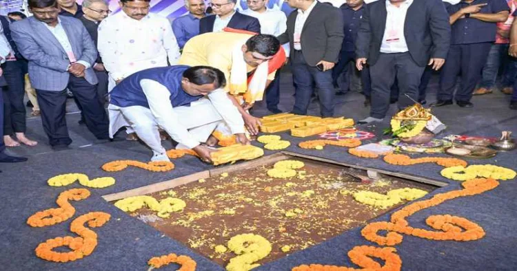 CM Mohan Majhi attending the Bhoomi Pujan ceremony of the Compound Semiconductor Manufacturing Facility under the SiCSEM Project at Info Valley, Bhubaneswar