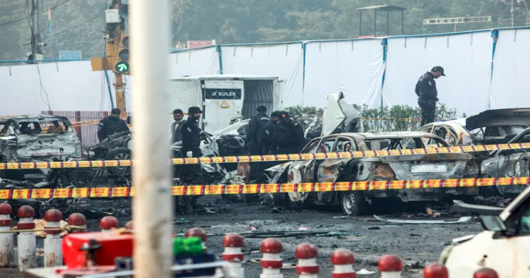 New Delhi, Nov 11 (ANI): NSG team investigate the spot of the blast in a car near Gate no 1 of the Red Fort Metro station, in Delhi on Tuesday. (ANI Photo)