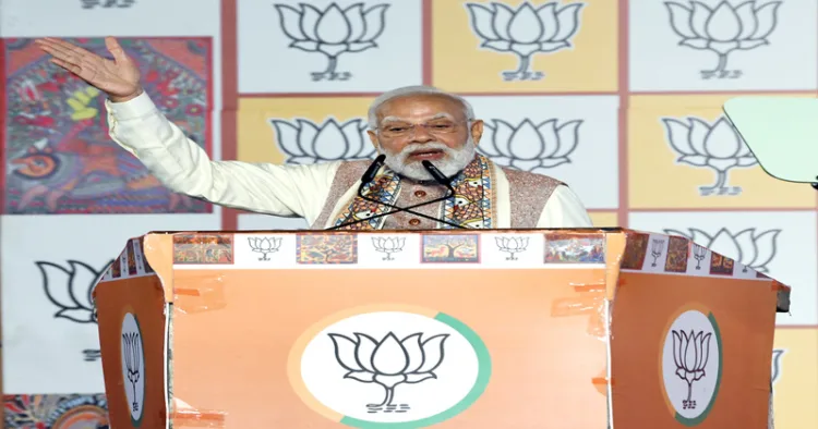 New Delhi, Nov 14 (ANI): Prime Minister Narendra Modi addresses at BJP Headquarters after the National Democratic Alliance (NDA) wins the Bihar assembly election 2025, in New Delhi on Friday. (ANI Photo/Amit)