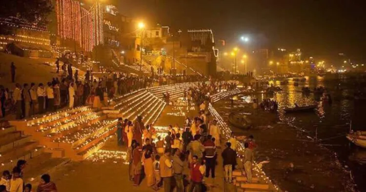 Ghats of Kashi illuminated with the Diyas