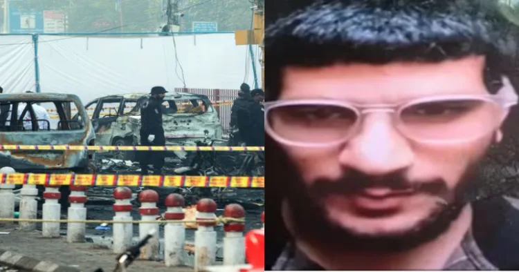 (Left) The site of the blast in Delhi (Right) Key suspect Dr Umar
