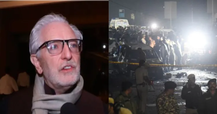 (Left) Ireland's Ambassador to India, Kevin Kelly (Right) Site of Delhi Blast