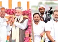 Nitish Kumar with PM Narendra Modi in a rally for NDA in Bihar & Tejashwi Yadav and Rahul Gandhi representing INDI Alliance