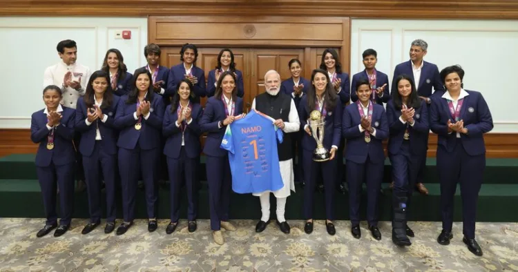 PM Modi meets the Women’s World Cup champions at his residence
