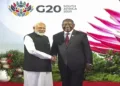 Prime Minister Narendra Modi and the President of South Africa Cyril Ramaphosa