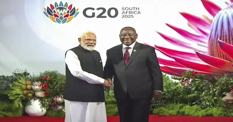 Prime Minister Narendra Modi and the President of South Africa Cyril Ramaphosa