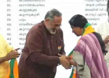 BJP state president Rajeev Chandrasekhar welcomes R. Sreelekha IPS, retired Director General Police, Kerala