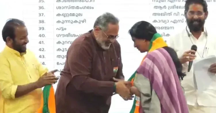 BJP state president Rajeev Chandrasekhar welcomes R. Sreelekha IPS, retired Director General Police, Kerala