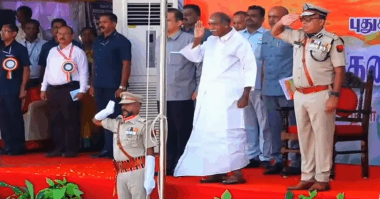 Puducherry Chief Minister N. Rangasamy hoisted the national flag and accepted the police parade at the Puducherry Liberation Day