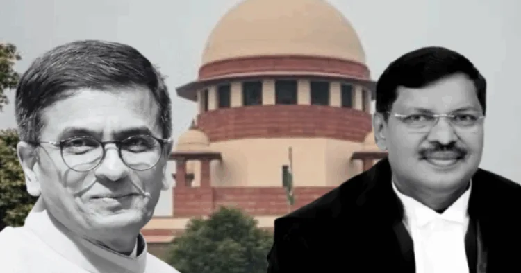 (Left) Former CJI D.Y. Chandrachud (Right) CJI B.R. Gavai